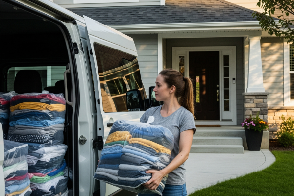 Woman Unloading Clean Laundry From Van 600X400 (1)